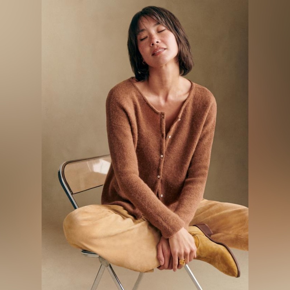 Sezane Gaspard Button Cardigan in Chestnut Brown - Picture 3 of 10